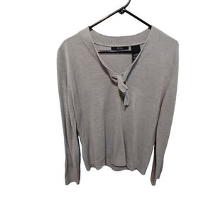 Raisey tie neck Heather grey knit sweater size xlarge
